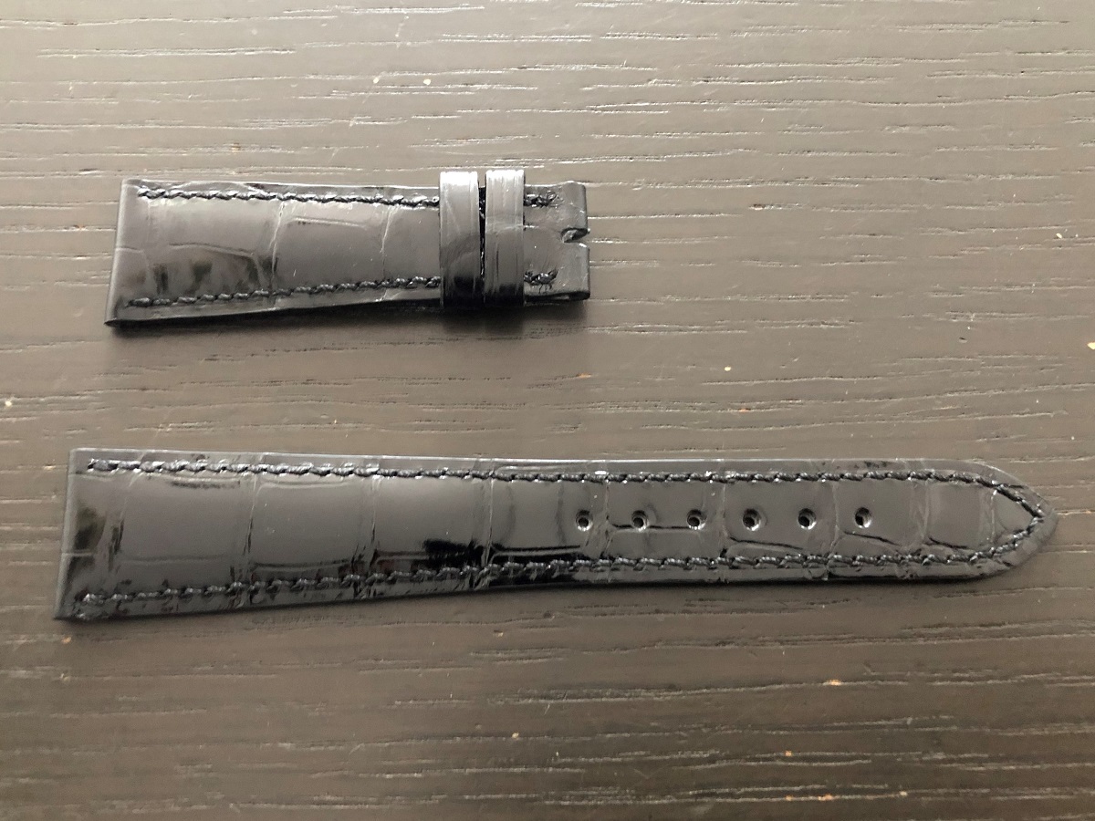 パテックフィリップ(PATEK PHILIPPE)レザー(革)ベルト 21×16mm ブラック×同色ステッチ 未使用9-01