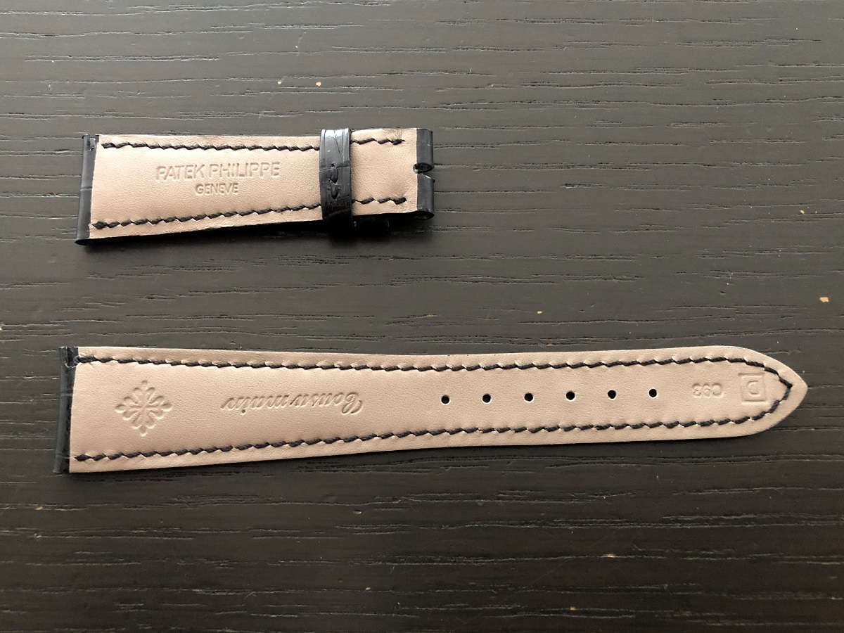 パテックフィリップ(PATEK PHILIPPE)レザー(革)ベルト 21×16mm ブラック×同色ステッチ 未使用9-02