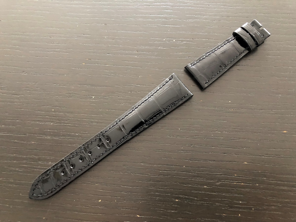 パテックフィリップ(PATEK PHILIPPE)レザー(革)ベルト 21×16mm ブラック×同色ステッチ 未使用9-03