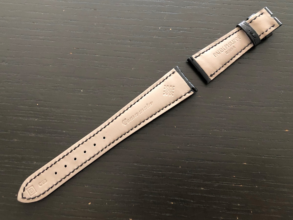 パテックフィリップ(PATEK PHILIPPE)レザー(革)ベルト 21×16mm ブラック×同色ステッチ 未使用9-05