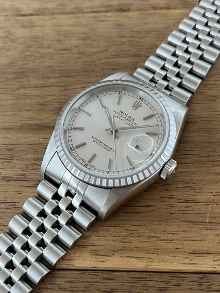 ロレックス(ROLEX)デイトジャスト 16220 K番 シルバー 正面 ロレックス(ROLEX)デイトジャスト 16220 K番 シルバー 中古 5時側から 委託 買取 販売 名古屋