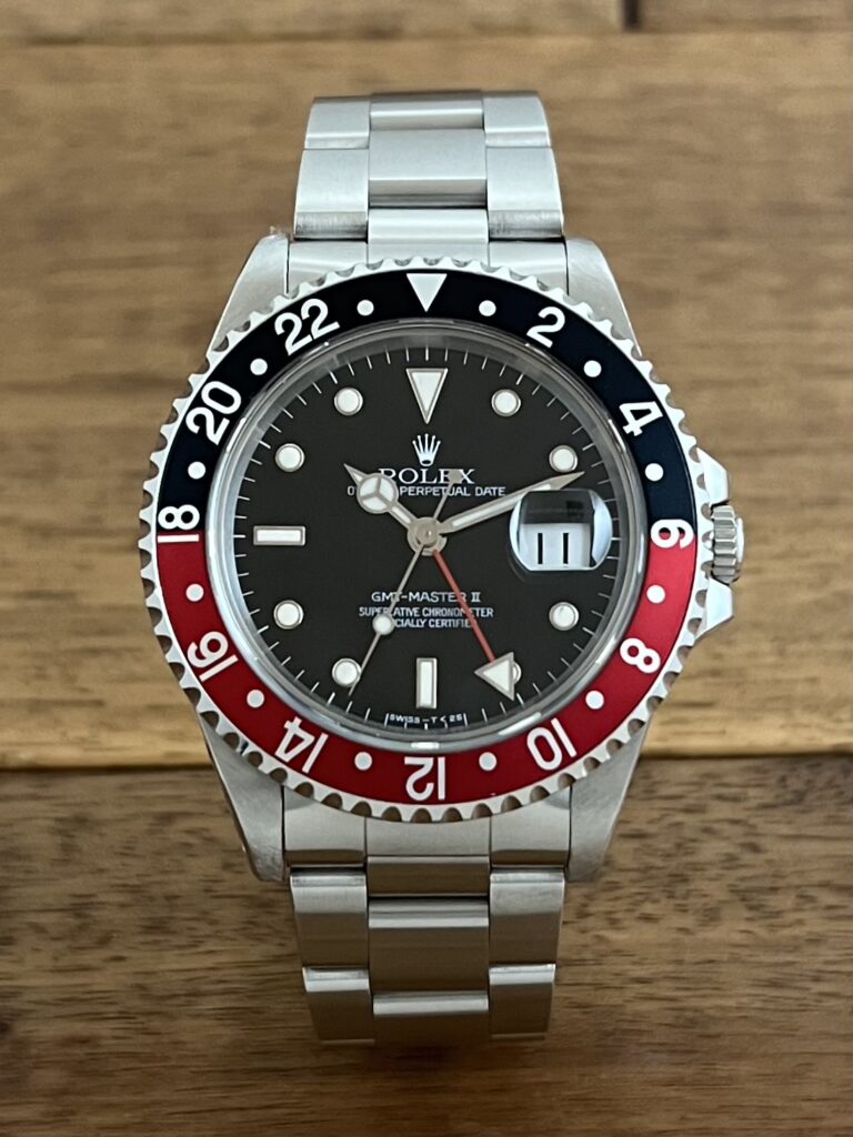 ロレックス GMTマスター 16710 ブラック(黒) 赤黒ベゼル W7番台 シングルバックル トリチウム 中古 正面 委託 高価 買取 販売 名古屋