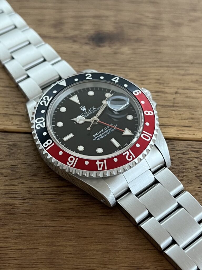 ロレックス GMTマスター 16710 ブラック(黒) 赤黒ベゼル W7番台 シングルバックル トリチウム 中古 7時側から 委託 高価 買取 販売 名古屋