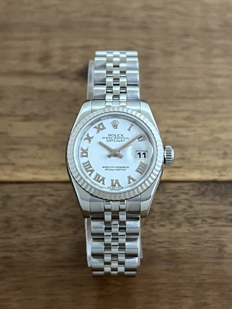 ロレックス デイトジャスト 179174 ホワイト(白) ローマ V番 中古 正面 委託 高価 買取 販売 名古屋