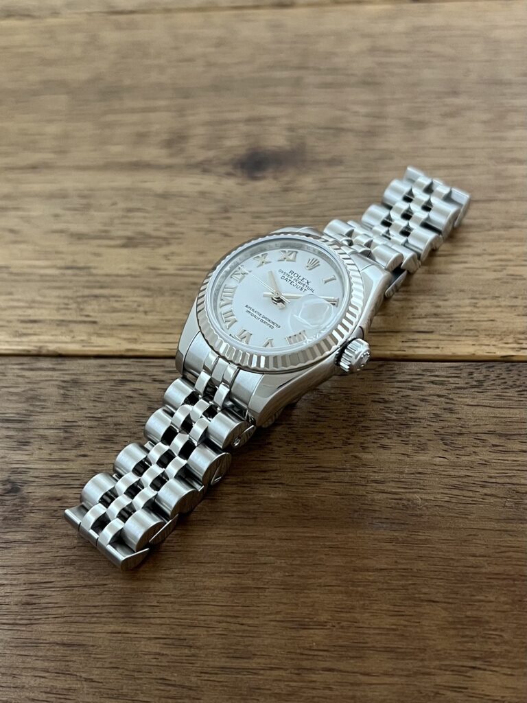 ロレックス デイトジャスト 179174 ホワイト(白) ローマ V番 中古 5時側から 委託 高価 買取 販売 名古屋