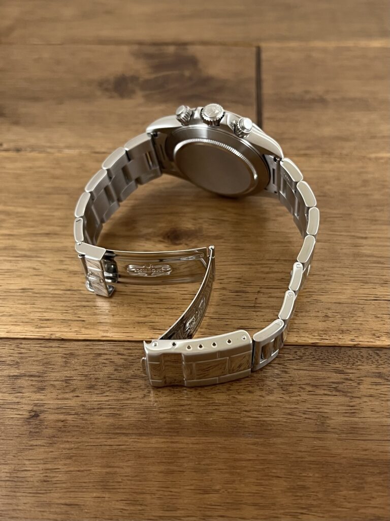 ロレックス コスモグラフ デイトナ 16520 ホワイト(白) T7番 トリチウム 中古 クラスプ側から全体 委託 高価 買取 販売 名古屋