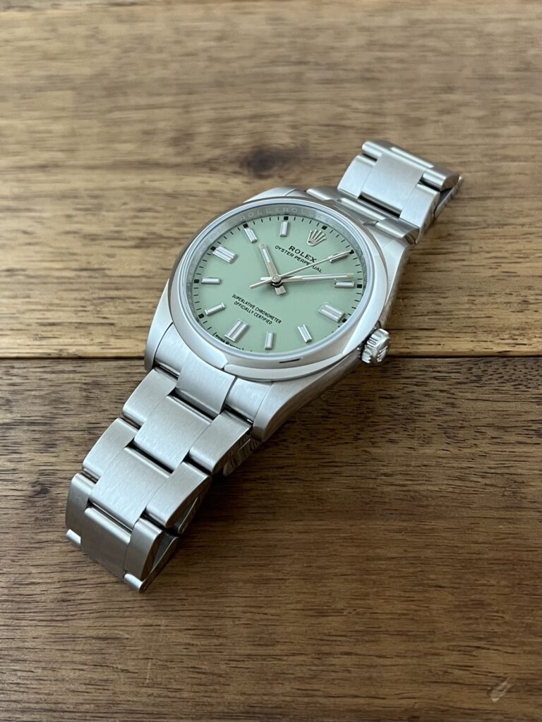 ロレックス(ROLEX)オイスター パーペチュアル 36 126000 ピスタチオ 未使用 5時側から 委託 高価 買取 販売 名古屋