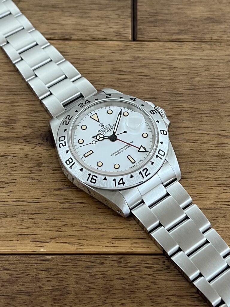 ロレックス エクスプローラー2 16570 ホワイト(白) N1番 トリチウム パティーナ 中古 7時側から 委託 高価 買取 販売 名古屋