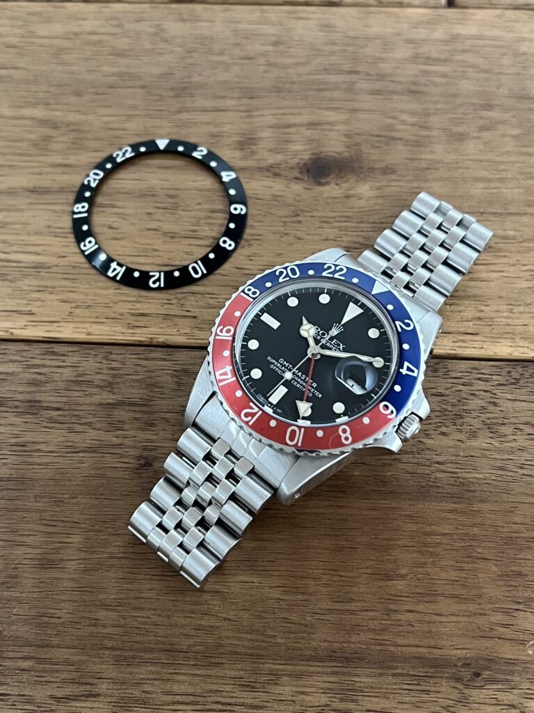 ロレックス GMTマスター 16750 ブラック(黒) 赤青ベゼル 76番台 フチなし シングルバックル トリチウム 中古 付属品 セミヴィンテージ 委託 高価 買取 販売 名古屋