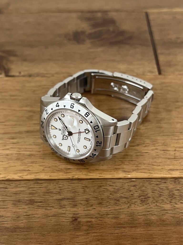 ロレックス エクスプローラー2 16570 N1番 ホワイトダイアル トリチウム パティーナ 中古 正面から全体の画像 委託 高価 買取 販売 名古屋