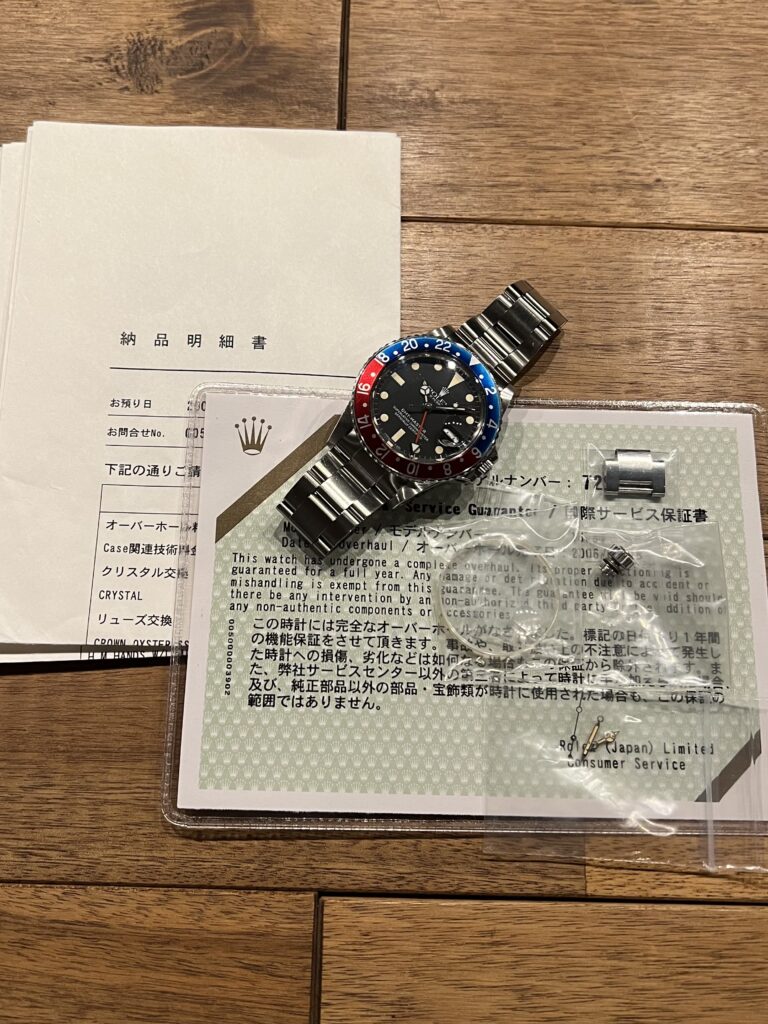 ロレックス GMTマスター 16750 72番台 ブラックダイアル 赤青ベゼル フチなし トリチウム セミヴィンテージ 中古 付属品の画像 委託 高価 買取 販売 名古屋