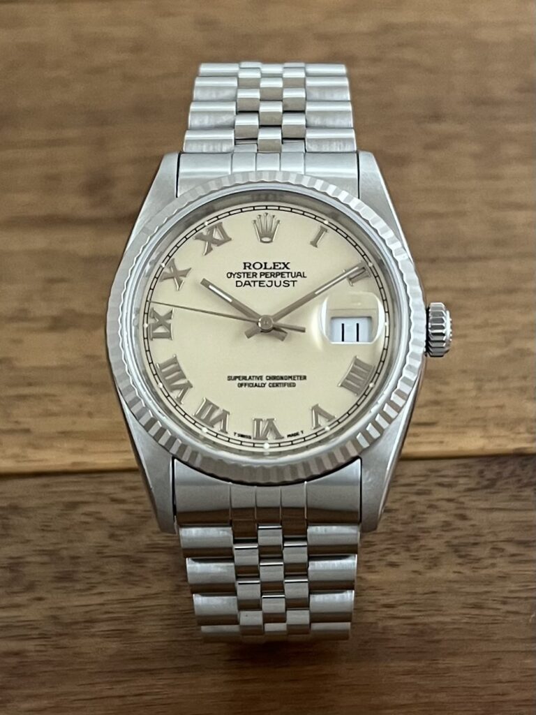 ロレックス デイトジャスト 16234 X8番 クリーム ローマン ダイアル 中古 正面の画像 委託 高価 買取 販売 名古屋
