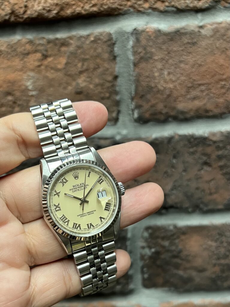 ロレックス デイトジャスト 16234 X8番 クリーム ローマン ダイアル 中古 インスタ用の画像 委託 高価 買取 販売 名古屋